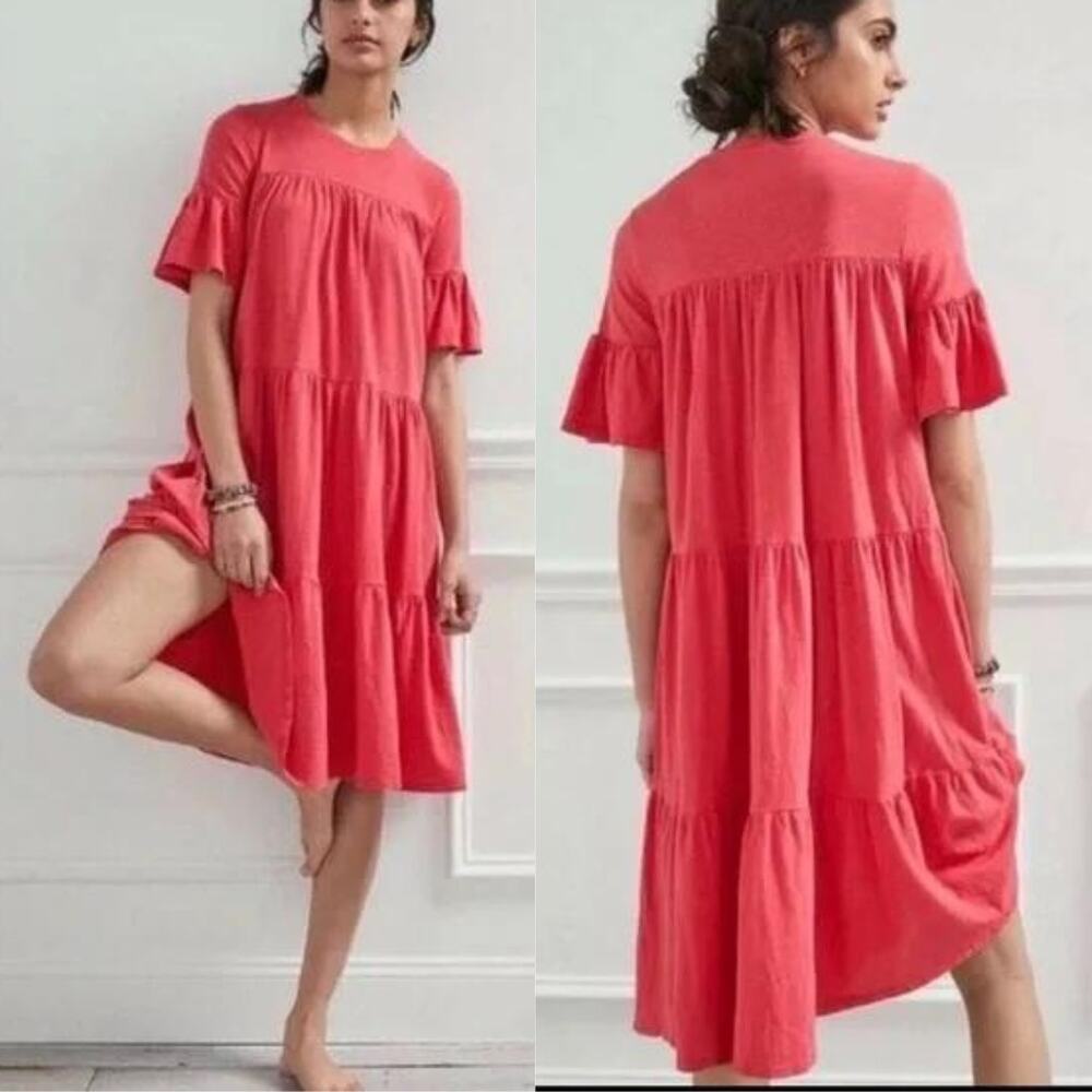 Sundry | Roseanne Anthropologie Rose Pink Tiered Midi T-shirt Dress